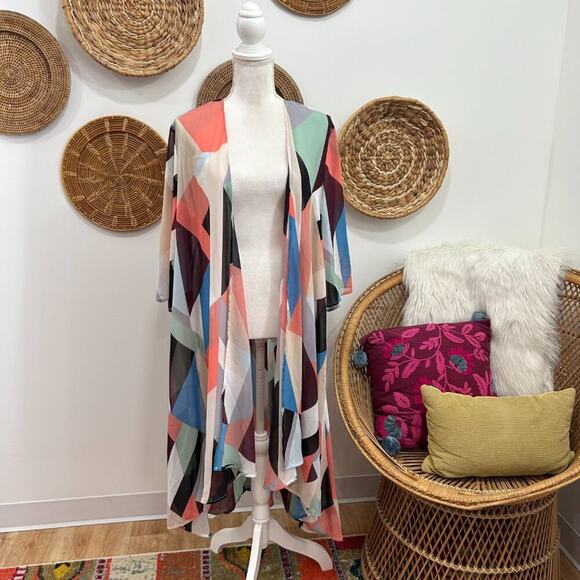 Torrid Colorful Geometric Lightweight Kimono Top 00/0 M/L - Picture 1 of 7